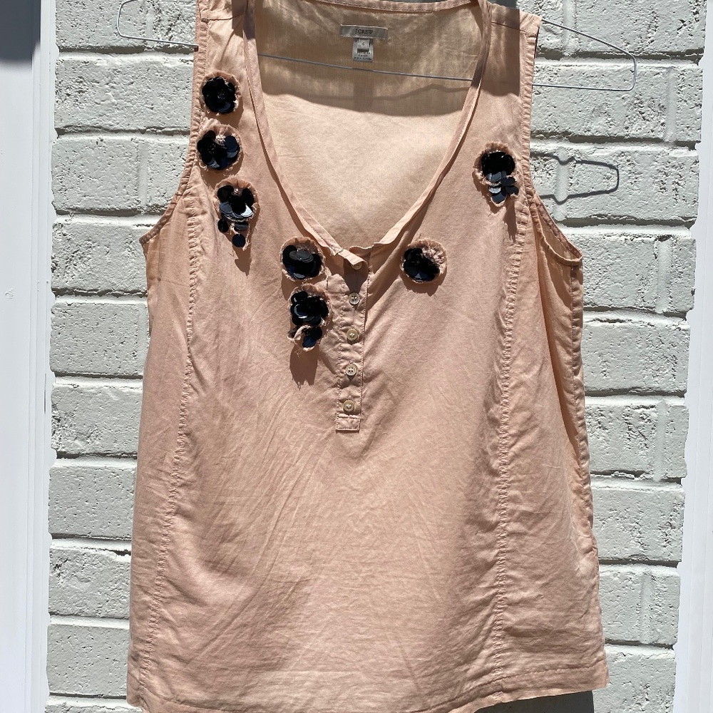 J. Crew v-neck tank top black beaded flower pink size 6